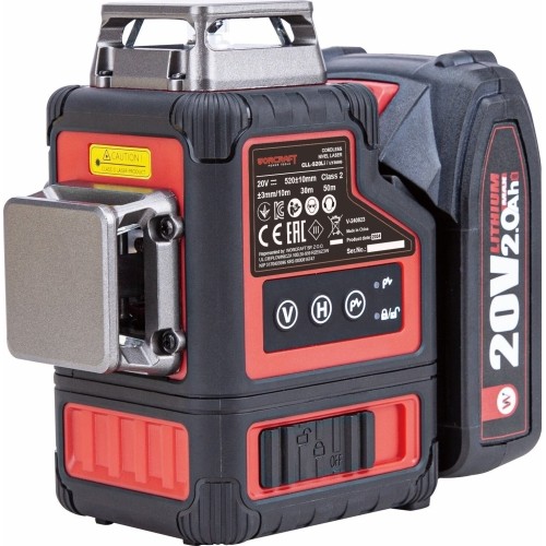 Akumuliatorinis lazerinis nivelyras  360°x3D 12 linijų (žalias) WORCRAFT 20V 2.0Ah LI-ION (XCUBE dėžė)