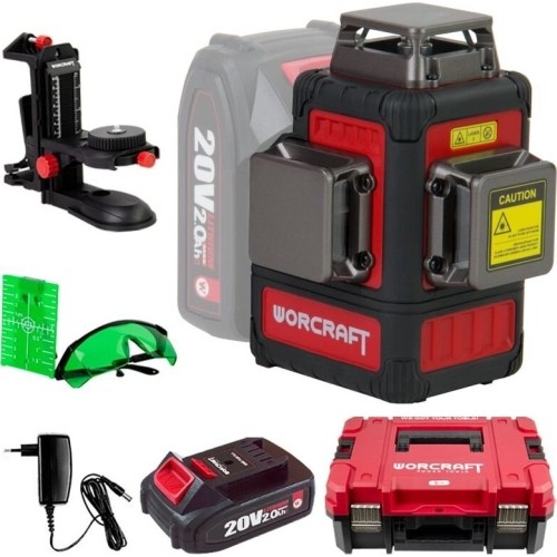 Akumuliatorinis lazerinis nivelyras  360°x3D 12 linijų (žalias) WORCRAFT 20V 2.0Ah LI-ION (XCUBE dėžė)