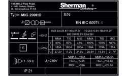Sherman MIG 200HD synchronous inverter welder