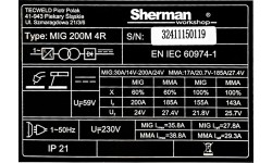 Inverter welder Sherman MIG 200M 4R