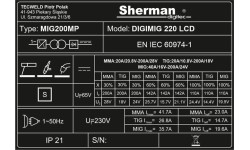 Suvirinimo aparatas Sherman DIGIMIG 220 LCD
