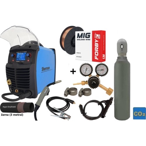 Inverterinio suvirinimo aparato Sherman DIGIMIG 205 LCD SYNERGIC KOMPLEKTAS  (aparatas + dujų balionas CO2 8L + reduktorius + v