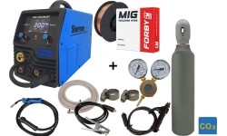 Inverterinis suvirinimo aparatas Sherman MIG 200 SMART  (aparatas + dujų balionas CO2 5L + reduktorius + viela + priedai)