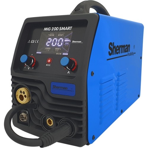 Inverterinis suvirinimo aparatas Sherman MIG 200 SMART  (aparatas + dujų balionas CO2 5L + reduktorius + viela + priedai)