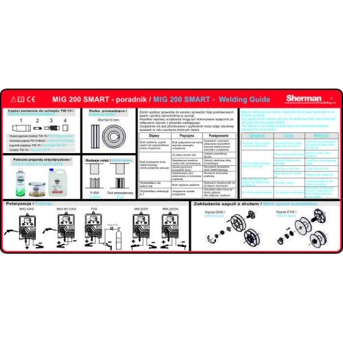 Inverterinis suvirinimo aparatas Sherman MIG 200 SMART  (aparatas + dujų balionas CO2 5L + reduktorius + viela + priedai)
