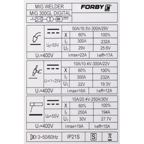 Inverter welding machine FORBY® MIG-300GL Digital