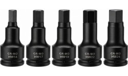 Galvučių smūginių su antgaliais rinkinys 3/4'' (H-14-H-24)(HEX)(5vnt)