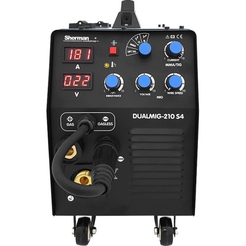 Inverter welder DUALMIG 210 S4 with wheels and cylinder shelf