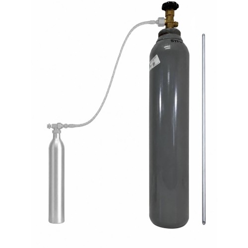 Gas cylinder (filled with CO₂ gas) with a settling tube for filling SodaStream cylinders