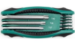 Sulankstomų TORX raktų rinkinys 8vnt. (TT9-T40) su kiauryme