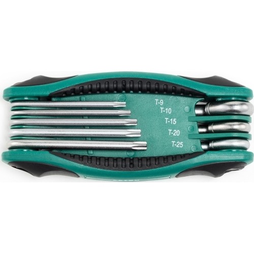 Sulankstomų TORX raktų rinkinys 8vnt. (TT9-T40) su kiauryme