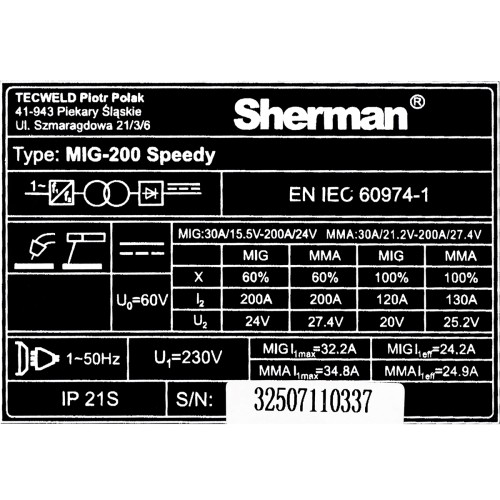 Sherman MIG 200 Speedy inverter welding machine