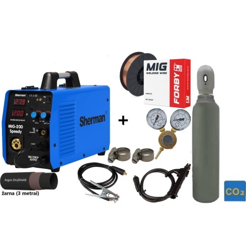 Inverter welder Sherman MIG 200 Speedy (machine + gas cylinder CO2 5L + gas reducer + wire + other)