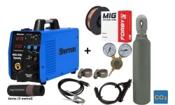 Inverterinis suvirinimo aparatas Sherman MIG 200 Speedy (aparatas + dujų balionas CO2 5L + reduktorius + viela + priedai)