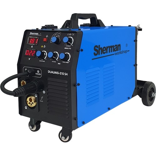Inverter welder DUALMIG 210 S4 with wheels and cylinder shelf