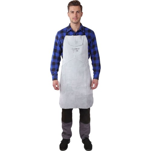 Welding apron, white, leather