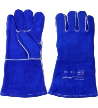 MIG welding gloves, leather, blue