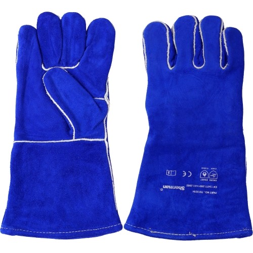 MIG welding gloves, leather, blue