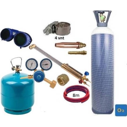 Gas cutting kit (torch, reducer, oxygen 10L, propane-butane cylinders, accessories)