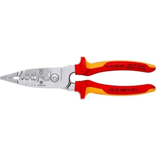 Replės elektros instaliacijos darbams daugiafunkcinės VDE 200mm KNIPEX