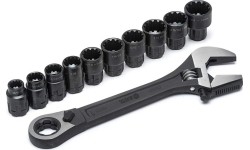 Adjustable wrench pass-thru socket set 11pcs (10-19mm) black