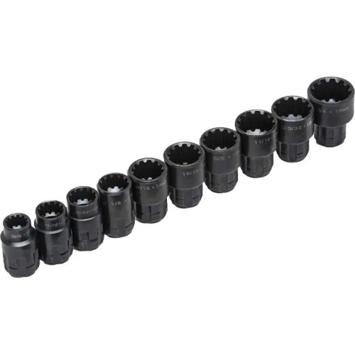 Adjustable wrench pass-thru socket set 11pcs (10-19mm) black
