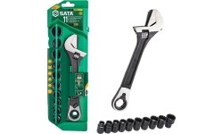 Adjustable wrench pass-thru socket set 11pcs (10-19mm) black