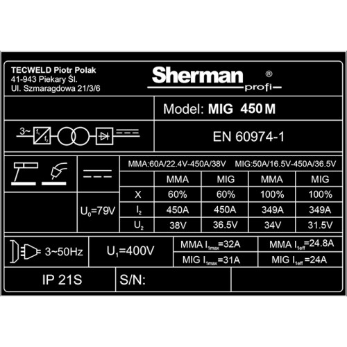 Inverterinis suvirinimo aparatas Sherman MIG 450M/4R