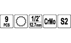 1/2" Galvučių smūginių su antgaliais rinkinys (SPLINE) (9vnt)