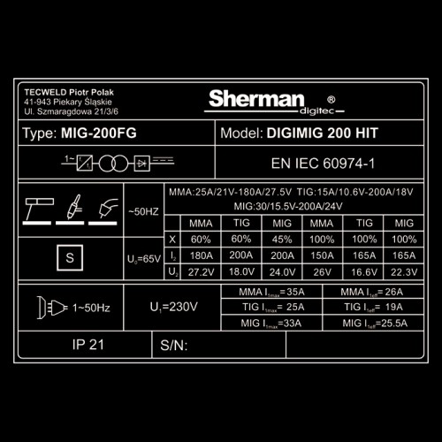 Inverter synergy welder DIGIMIG 200 HIT set