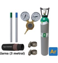 TIG suvirinimo priedų kompl.: užpildytas 8 l Argono balionas, reduktorius Ar/Co2, dujų žarna, volframiniai elektrodai, sąvaržos