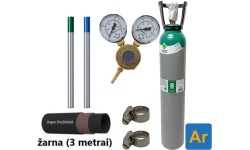 TIG suvirinimo priedų kompl.: užpildytas 8 l Argono balionas, reduktorius Ar/Co2, dujų žarna, volframiniai elektrodai, sąvaržos