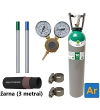 TIG welding accessory set: filled 10 l Argon cylinder, Ar/Co2 reducer, gas hose, tungsten electrodes, clamps