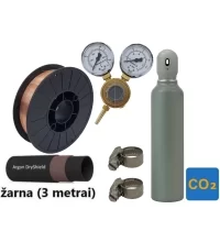 MIG/MAG suvirinimo priedų kompl.: užpildytas 8 l CO2 balionas, reduktorius Ar/Co2, dujų žarna, volframiniai elektrodai, sąv