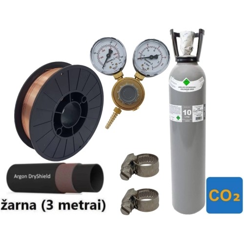 MIG/MAG suvirinimo priedų kompl.: užpildytas 10 l CO2 balionas, reduktorius Ar/Co2, dujų žarna, volframiniai elektrodai, są