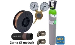MIG/MAG suvirinimo priedų kompl.: užpildytas 8 l ArC18 (MIX) balionas, reduktorius Ar/Co2, dujų žarna, viela, sąvaržos