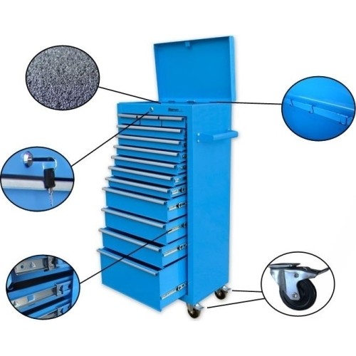 Tool trolley No 7 14 drawers, blue