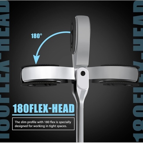 Open combination ratchet spanner with flexible head - 9mm