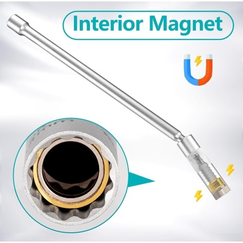 3/8'' galvutė žvakei su univers. prailg. ir magnetu 14mm (12-kampė/plonasienė)