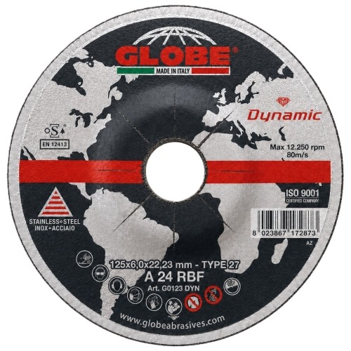 Šlifavimo diskas Globe 125x22.2 Dynamic, juodam ir nerūd. plienui - 6.0 mm 
