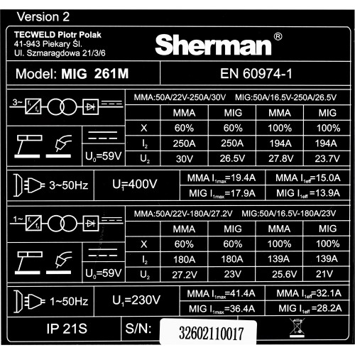Inverterinis suvirinimo aparatas Sherman MIG 261M/4R