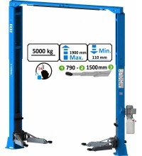 Two post clear floor type lift with single side lock release(asymetric columns) 5t, 380V