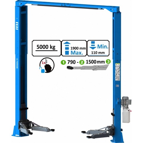 Two post clear floor type lift with single side lock release(asymetric columns) 5t, 380V