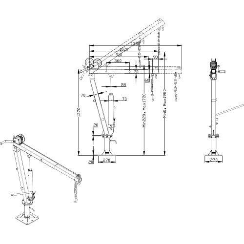 Pick-up truck crane 0.9t with hand winch