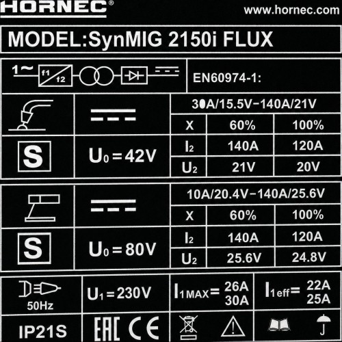 HORNEC® smart SynMIG 2150i FLUX welding machine (gasless)