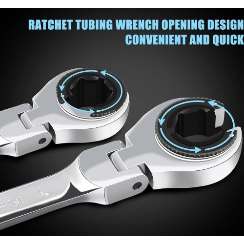 Open combination ratchet spanner with flexible head - 19mm
