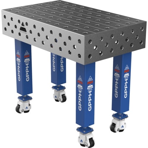 Welding table PRO 15 mm - 1000x600mm - Φ28 - 100x100mm - On wheels