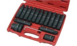 3/4" + 1" Smūginių antgalių rinkinys (TORX, E-TORX, HEX) 16vnt.