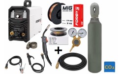 SUPER PASIŪLYMAS! Pusautomačio KOMPLEKTAS FORBY® MIG 210FX LED (sinerginis) + CO2 balionas 5l su priedais