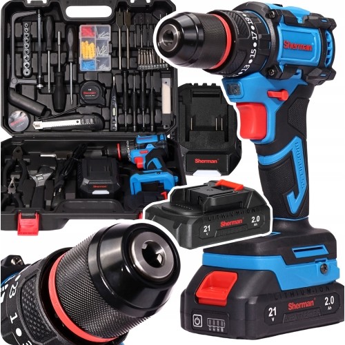 Cordless impact drill-driver ET-10210 with tool set, 21 V, 50 Nm – one battery